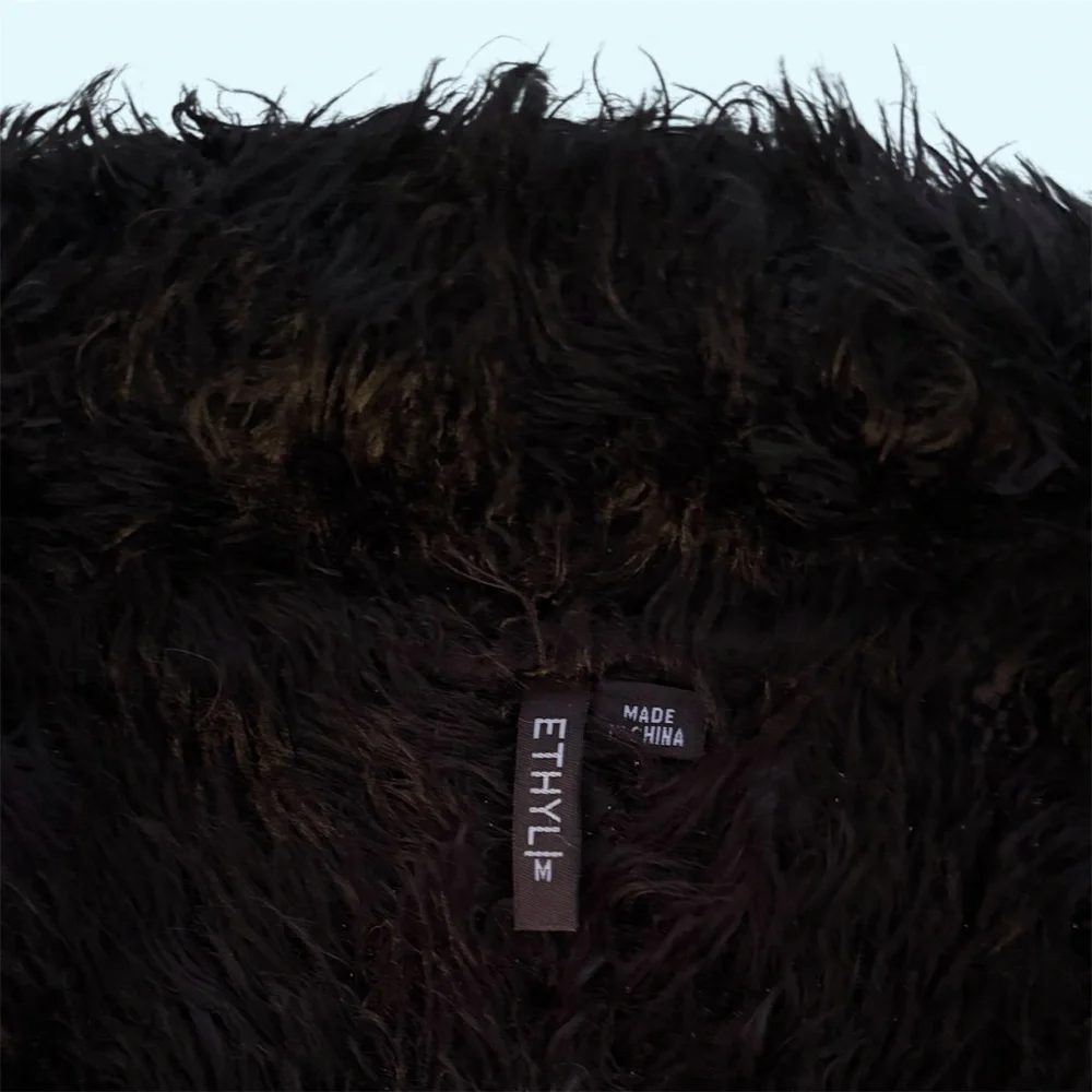 Ethyl Faux Fur Black and Brown Ombré Open Front Cardigan Sweater Vest, Women’s M - Picture 6 of 7